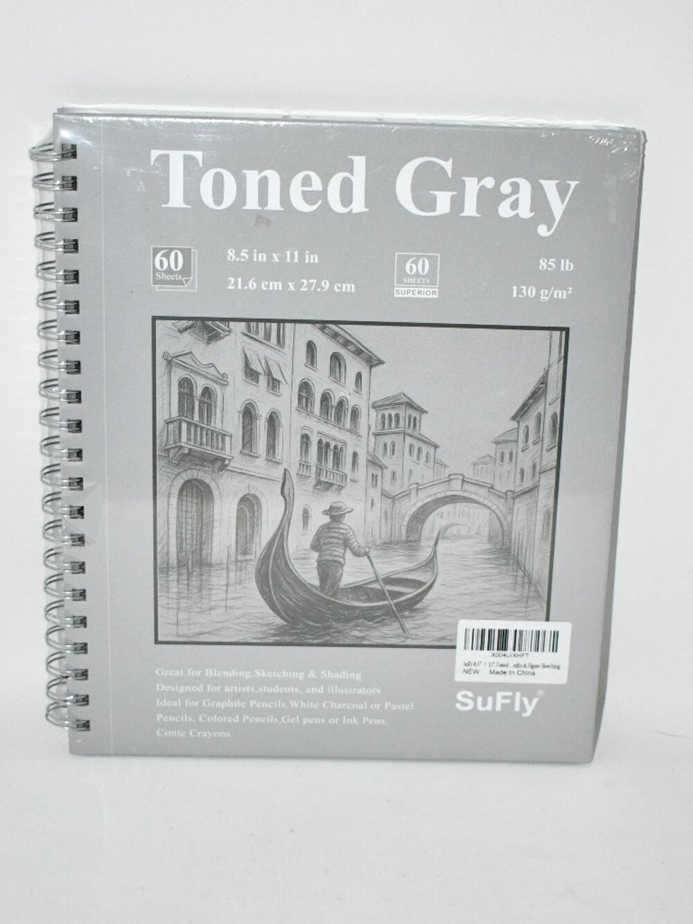 SuFly Toned Gray Sketchbook, 8.5 x 11, Spiral Drawing Pad, 60 Sheets, NWT